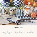 MACKENZIE-CHILDS Enamel Spoon Rest, Kitchen Spoon Holder and Utensil Rest for Stovetop, Blue-and-White Royal Check