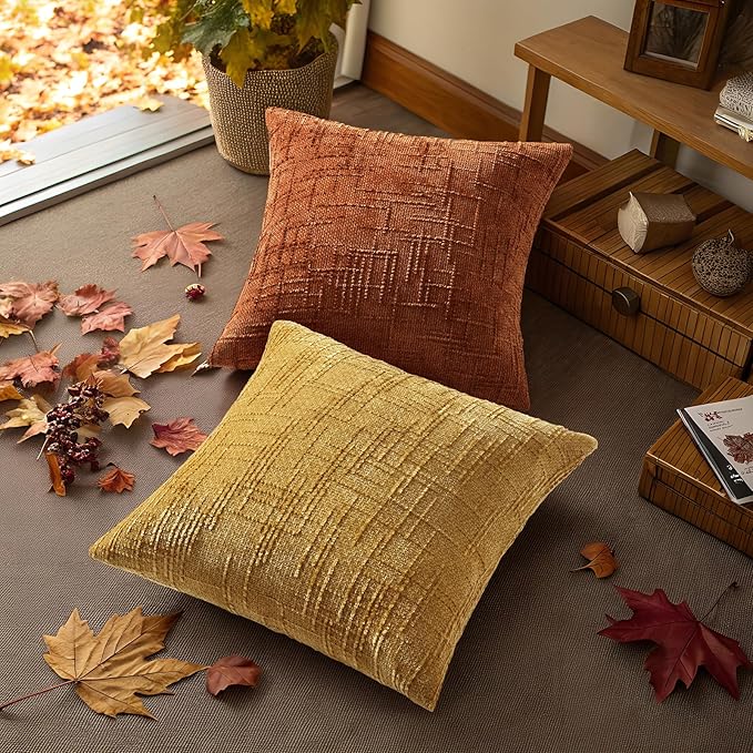 decorUhome Fall Rust Chenille Throw Pillow Covers 12x20 Set of 2 Thick Textured Slubby Couch Pillow Covers Farmhouse Accent Modern Neutral Decorative Pillow Cases for Bed Sofa Living Room