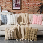 AmHoo Pack of 2 Throw Pillow Covers 3D Dense Faux Rabbit Fur Cozy Super Soft Fuzzy Set Case Cushion for Couch Sofa Bedroom 20 x 20-Inch Light Grey