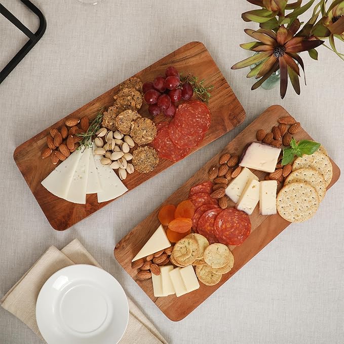 Gibson Home Gracious Dining 2-Tier Wooden Serving Tray with Metal Frame – Acacia Wood Rectangle Charcuterie Board, Cheese Platter, Dessert Display Stand for Buffet, Kitchen, Dining, or Events