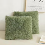 XeGe Faux Fur Throw Pillow Covers, Luxury Fluffy Plush Pillow Shams, Shaggy Decorative Pillow Cushion Cover for Sofa Bed Couch with Zipper Closure, Pack of 2 (18''x18'', Sage Green)