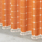 MitoVilla Boho Small Stall Shower Curtain 36 x 72, Orange Narrow Polyester Linen Fabric Shower Curtains for Farmhouse Bathroom Decor, Half Size Cloth Shower Curtain Set with Hooks
