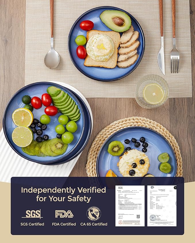 Ceramic Plates Set of 6, 8.0 Inch Reactive Glaze Dessert Plates, Modern Dinnerware Dishes Set for Kitchen, Microwave & Dishwasher Safe, Scratch Resistant-Light Blue