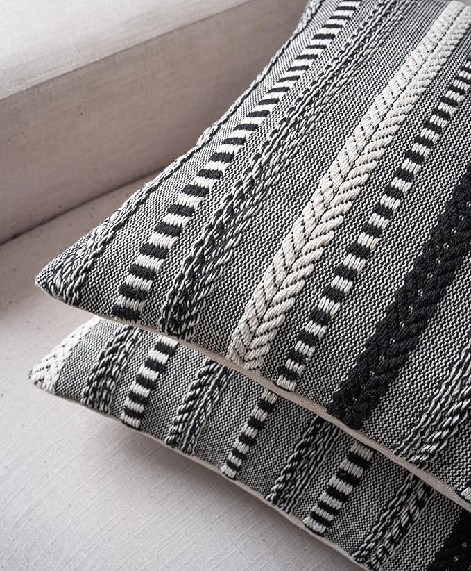 Boho Throw Pillow Covers 22x22 Inch Set of 2, Farmhouse Decorative Couch Pillow Cases, Black Accent Pillows of Bed, Sofa Bedroom Living Room Home Decor Cushion Cover