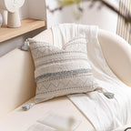 BlissBlush Gray Decorative Throw Pillow Cover 20x20 Square Boho Neutral White Accent Pillowcase Tassels Farmhouse Cushion for Couch Sofa Bedroom Living Room Home Décor (Cover ONLY, Pack of 1)