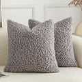 Pack of 2 Curly Teddy Wool Faux Fur Throw Pillow Covers Fuzzy Accent Soft Sherpa Pillowcases Sheepskin Fleece Decorative Cushion Case for Sofa Couch Living Room 20x20 Inch Light Grey