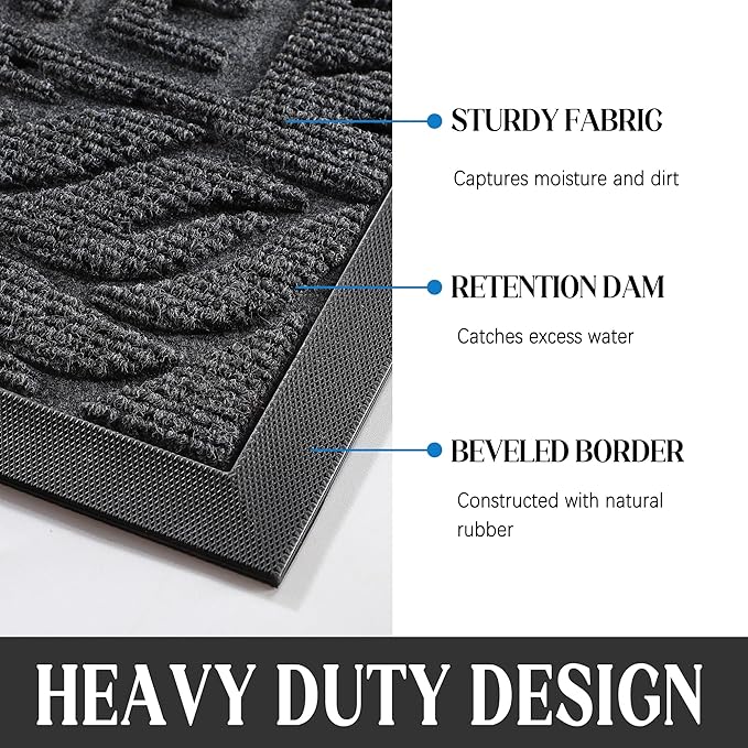 Yimobra Welcome Mat Outdoor 29.5x17, Waterproof Non-Slip Outdoor Mats for Front Door Outside Entrance, Low-Profile Entryway Mat Indoor for Garage Patio, Grey