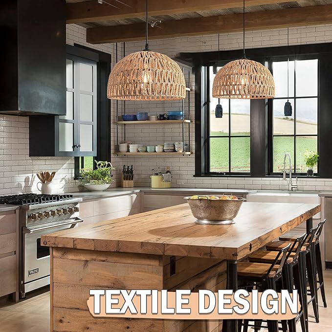 Brown Rattan Light Fixture 15ft Plug In Pendant Light Woven Pendant Light Boho Chandelier Wicker Pendant Light Boho Pendant Light Plug In for Dining Room Kitchen Island Bedroom(Bulb Incl.)