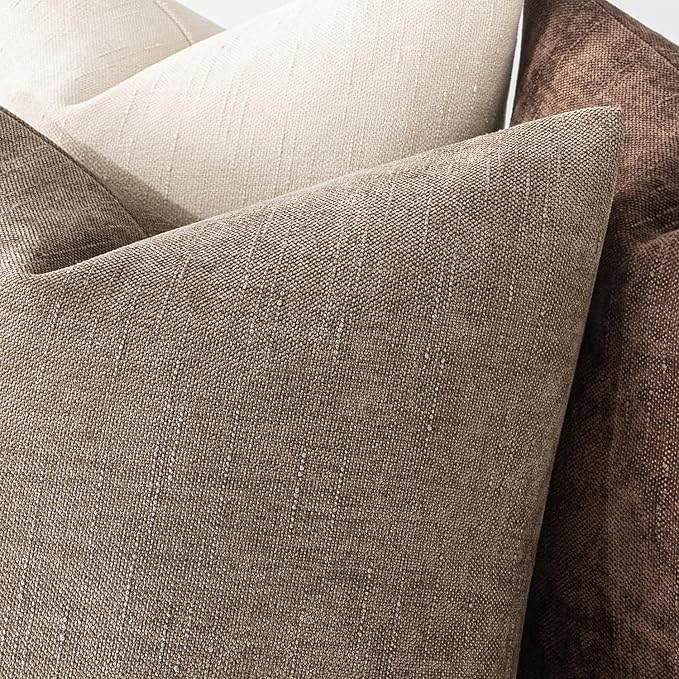MIULEE Pack of 2 Decorative Throw Pillow Covers Soft Chenille Throw Pillows Solid Textured Euro Cushion Covers for Couch Sofa Bedroom Living Room 22x22 Inch, Taupe Grey