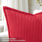 decorUhome Christmas Corduroy Red Throw Pillow Covers 22x22 Set of 2 Decorative Soft Boho Farmhouse Euro Couch Pillow Covers for Living Room Bed Sofa Broadside Striped Pillow Cases