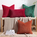 decorUhome Faux Fur Christmas Throw Pillow Covers 24x24 Set of 2, Decorative Soft Plush Striped Neutral Couch Euro Pillow Covers with Velvet Back for Sofa, Bed, Living Room Home Decor, Christmas Green