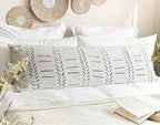 BlissBlush White Soft Chenille Boho Body Pillow Cover 20x54, Decorative Oversized Long Lumbar Pillow, Boho Textured Oversize Body Pillow, Cover ONLY