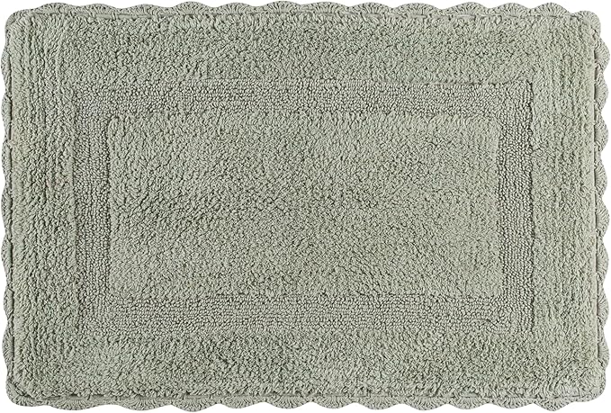 Savi Home Cotton Crochet Bathmat with Antiskid 17x24 Sage Green, 100% Pure Cotton, Super Soft Bath Rug, Plush & Absorbent, Hand Tufted Heavy Weight Construction, Full Reversible Step Out Rugs