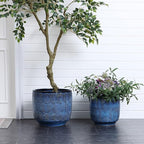 LuxenHome 12" Dia Large Ceramic Pots for Plants, Ocean Blue Glazed Planters for Outdoor Plants, Round Indoor Flower Pots with Drainage Hole and Rubber Plug for Home Garden Patio