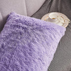 WERDIM Shaggy Fluffy Faux Fur Pillowcases 2 Pack Button Closure Velvet Pillow Shams King Size (Lilac, 20 X 36 Inches)