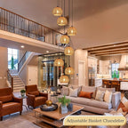 8-Light Woven Foyer Chandeliers for High Ceiling H100",8 Dome Boho Rattan Pendant Lights Farmhouse Ceiling Light,rustic Hemp rope Light Fixture For Living Room Hallway Staircase Entryway (Bulb Incl.