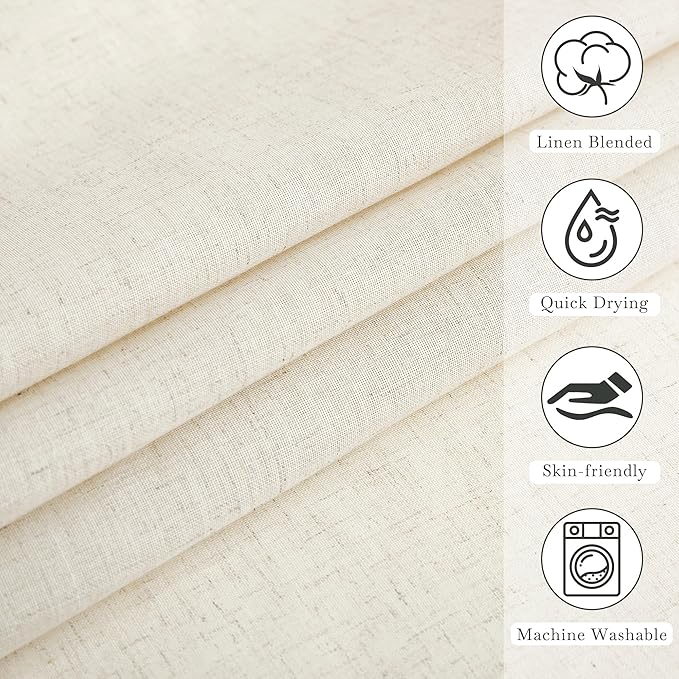 KGORGE Natural Linen Shower Curtain for Bathroom - Linen Blend Button Hole Semi Sheer Lightweight Waterproof Shower Curtains for Bathtub, 72 x 84 inches Long, Hooks Included