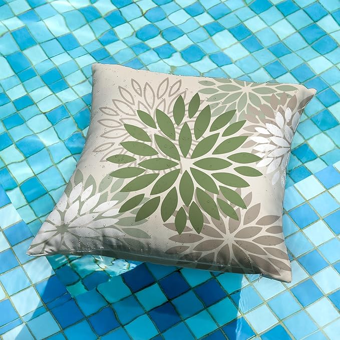 DFXSZ Army Green Pillow Covers 20x20 Inch Set of 2 Flower White Gray Elegant Colored Throw Pillows Outdoor Waterproof Decor for Patio Funiture Garden Living Room Sofa Polyester Pillow Covers 002G20