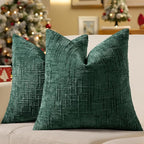 decorUhome Christmas Green Chenille Throw Pillow Covers 16x16 Set of 2 Thick Textured Slubby Couch Pillow Covers Farmhouse Accent Modern Neutral Decorative Pillow Cases for Bed Sofa Living Room