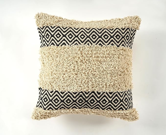 GRUHUM Throw Pillow Covers 18x18 -Set of 2 Boho Decorative Handwoven Cushion Case for Living Room Bedroom Sofa Couch Farmhouse Bench Car Home Decor Cotton Comfy Square Modern Pillow 18x18 inch,Cream