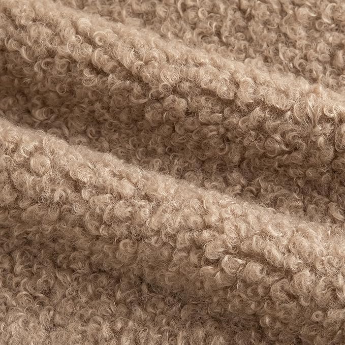 Pack of 2 Curly Teddy Wool Faux Fur Throw Pillow Covers Fuzzy Accent Soft Sherpa Pillowcases Sheepskin Fleece Decorative Cushion Case for Sofa Couch Living Room 22x22 Inch Khaki