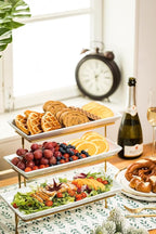 LAUCHUH Large 3 Tier Serving Stand Tiered Serving Trays Collapsible Sturdier Rack with 3 Porcelain Serving Platters for Fruit Dessert Presentation Thanksgiving Christmas Party Display Set, 14 Inch