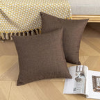 Kevin Textile Pack of 2 Decorative Outdoor Waterproof Throw Pillow Covers Checkered Pillowcases Classic Cushion Cases for Patio Couch Bench 16 x 16 Inch Brown