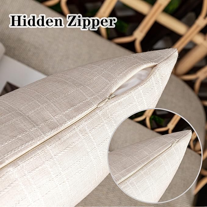 Kevin Textile Pack of 2 Outdoor Waterproof Pillow Covers Checkered Decorative Cushions Sham Throw Pillowcases Shell for Patio Tent Garden Couch Bed Sofa 22x22 Inch Light Beige