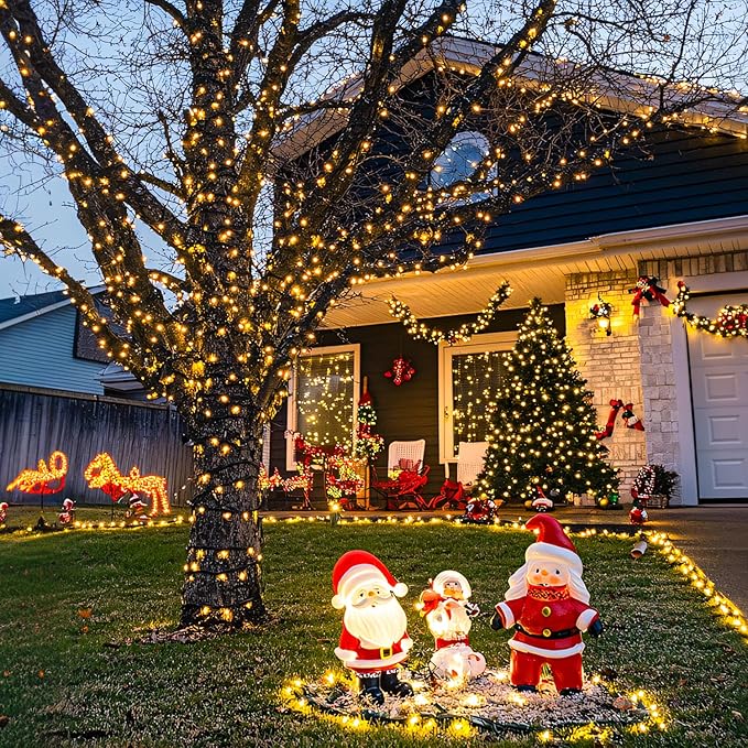 JMEXSUSS 2 Pack Solar Christmas Lights Outdoor - Total 400 LED 151FT Solar String Lights Outdoor Waterproof, 8 Modes Warm White String Light for Outside Patio Yard Tree Garden Christmas Decorations