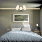 Chandelier, Matte Black with White Fabric Shade, Farmhouse Linear Island Lighting Fixture for Kitchen, Dining Room (5-Light Matte Black with Fabric Shades)