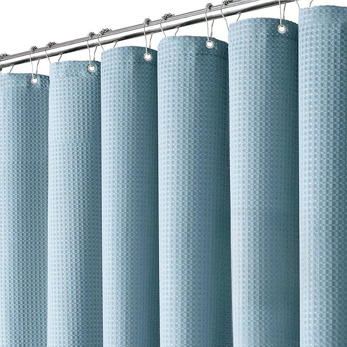 Inhousolu Fabric Shower Curtain Waffle Weave, 230 GSM Heavy Duty, Weighted Hem, 14 Metal Hooks, Water Repellent, Machine Washable, Hotel Spa Luxury Bath Curtain Set, 72 x 72 Inch, Teal