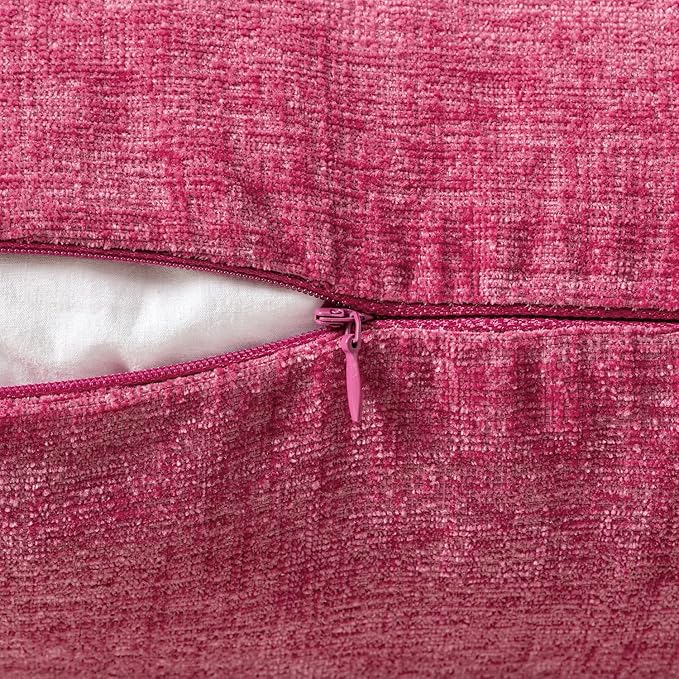MIULEE Pack of 2 Couch Throw Pillow Covers 20x20 Inch Soft Hot Pink Chenille Pillow Covers for Sofa Living Room Solid Dyed Pillow Cases
