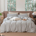 MooMee Striped Duvet Cover Set 100% Washed Cotton Linen Like Textured Breathable Durable Soft Comfy (Dark Grey White Classic Stripes, Palatial King/Oversized King 120"x98")