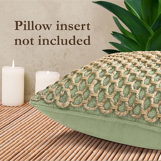 Boho Living Jada Premium Woven Design, Decorative Throw, Living Room Décor, (1) 12" x 20" Pillow Cover, Sage Green