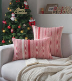 Christmas Pillow Covers 18x18 Inch Set of 2, Farmhouse Boho Christmas Decorative Couch Pillow Cases, Red Accent Pillows of Bed, Sofa Bedroom Living Room Home Decor Cushion Cover