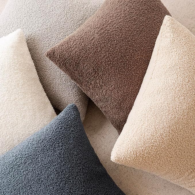 Foindtower Pack of 2, Curly Faux Fur Decorative Throw Pillow Covers Soft Neutral Plush Cushion Case with Zipper Cozy Modern Pillowcase for Home Living Room Couch Bed Sofa 20 x 20 Inch, Chocolate