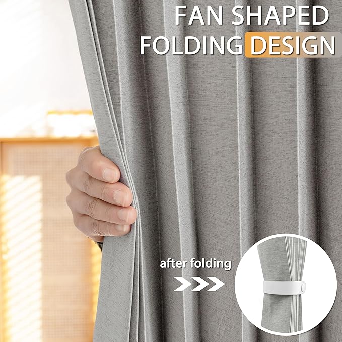 Jubilantex Folding Linen Shower Curtain for Bathroom Grey Waterproof Shower Curtain 1 Panel with 14 Metal Grommets and 1 Tie Back for Hotel,70"x70"