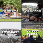 Waterproof Outdoor Blanket 82”X 55” Packable, Stadium Blankets for Camping with Sherpa Fleece Lining, Large Windproof Emergency Throw for Garss Picnic Hiking Road Trip, Machine Washable, Black 300GSM
