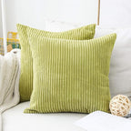 Home Brilliant Euro Sham 24x24 Spring Pillow Covers Set of 2 Striped Corduroy Textured Velvet European Pillow Covers for Couch Holiday Decor, 60cm x 60cm, 24 x 24 inch, Grass Green