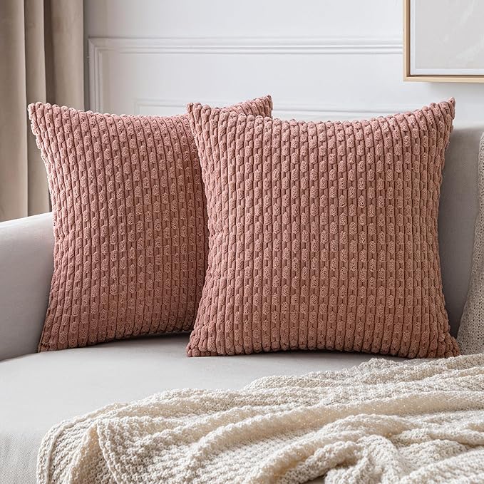 MIULEE Pack of 2 Decorative Throw Pillow Covers 24x24 Inch Soft Boho Striped Textured Corduroy Pillow Covers Modern Farmhouse Home Decor for Couch Bed Sofa Living Room Blush Pink