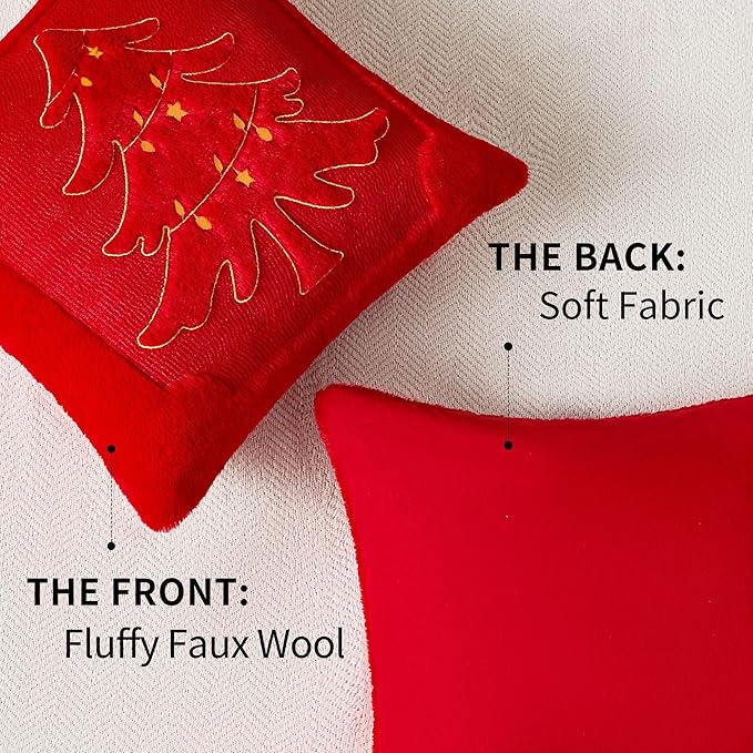 DFXSZ Christmas Pillow Covers 18x18 Yellow Star Light Red Christmas Tree Decoration Soft Plush Faux Fur Jacquard Throw Pillows for Bedroom Sofa Holiday Festivals Winter Home Decor PTK067B18