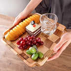 Wood Serving Trays - Set of 2 Square Serving Platters, Wooden Decorative Board Charcuterie Boards for Serving Breakfast Dinner Appetizers Coffee BBQ Party (1 x 9.6 in, 1 x 7.8 in)