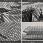 MooMee Striped Duvet Cover Set 100% Washed Cotton Linen Like Textured Breathable Durable Soft Comfy (Dark Grey White Wide Stripes, Oversized Queen 98"x98")