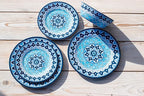 Blue Fontana 12-Piece Melamine Dinnerware Set, 4 Dinner Plates, 4 Salad Plates, 4 Bowls, Dishwasher Safe, Durable