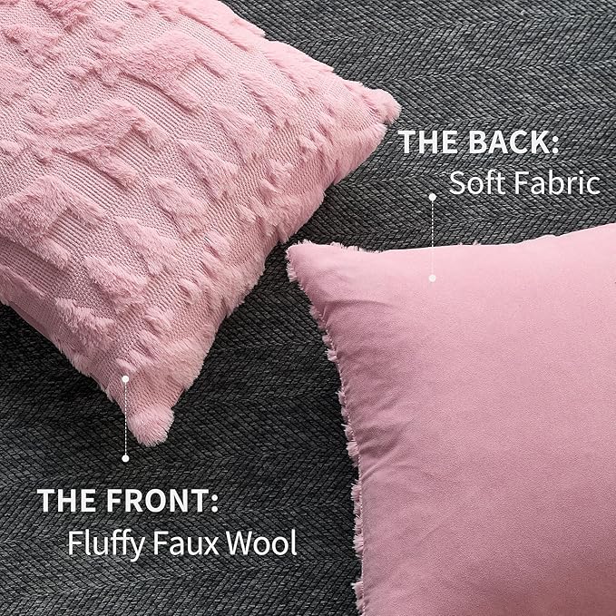 DFXSZ Christmas Pillow Covers 18x18 inch Set of 2 Pink Christmas Tree Elk Decoration Soft Plush Faux Fur Jacquard Throw Pillows for Bedroom Sofa Holiday Festivals Winter Home Decor PTK069D18