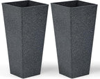 28" H Oversized Tall Planter Box for Outdoor Plants, Set of 2 Large V-Shaed Square Flower Pots, Modern Plant Container for Patio, Garden, Porch, Balcony or Indoor Home Decor, Back Terrazzo-Look
