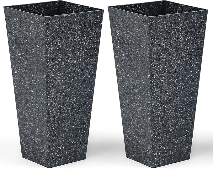 28" H Oversized Tall Planter Box for Outdoor Plants, Set of 2 Large V-Shaed Square Flower Pots, Modern Plant Container for Patio, Garden, Porch, Balcony or Indoor Home Decor, Back Terrazzo-Look
