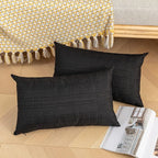 Kevin Textile Pack of 2 Decorative Outdoor Waterproof Throw Pillow Covers Checkered Lumbar Pillowcases Classic Cushion Cases for Patio Couch Bench 12 x 20 Inch Black