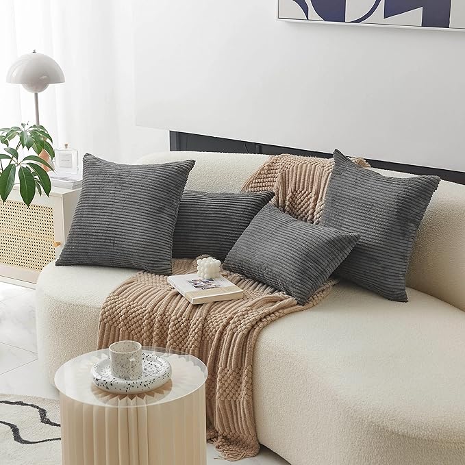 Home Brilliant Rectangle Pillow Cover 12x20 Set of 2 Decorative Plush Striped Velvet Corduroy Oblong Throw Pillows Accent Cushion Covers, 12 x 20 inch, Dark Grey