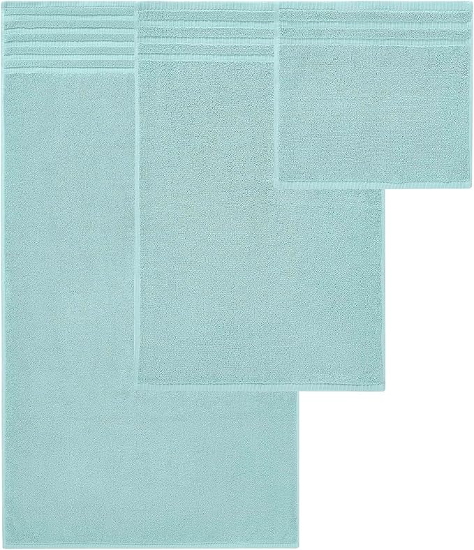 Modern Threads Organic Vines 6-Piece 100% Cotton Towel Set – Yarn Dyed Jacquard & Solid – Includes 2 Bath Towels, 2 Hand Towels, 2 Washcloths – Absorbent, Quick Dry, Soft & Durable – Aqua (Pack of 8)